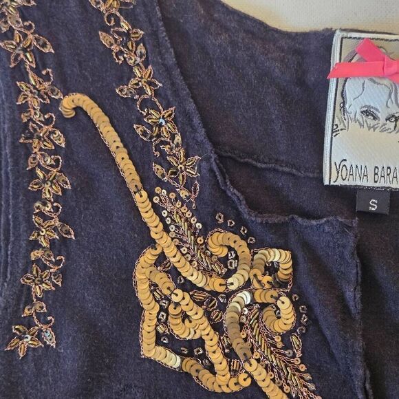 Yoana Baraschi Womens Sleeveless Sequin Detailed Split Neck Tank Top Black Small - Picture 9 of 12